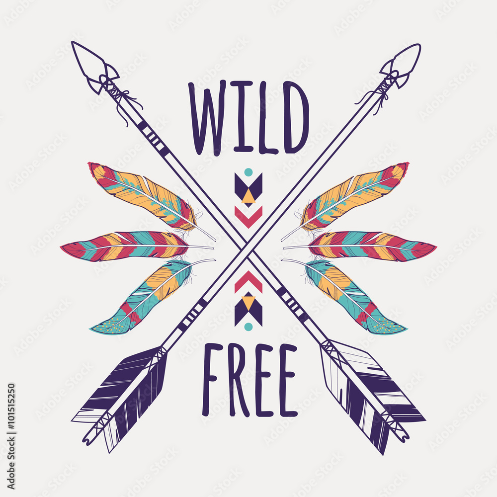 Vector grunge illustration with crossed ethnic arrows and tribal ...