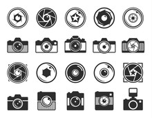 Camera Shutter And Photo Camera Icons Isolated On White