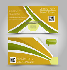 Business card set template for business identity corporate style. Green and yellow color. Vector illustration.