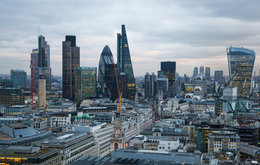 Sticker - LONDON, UK - JANUARY 27, 2015: City of London at sunset, business and banking aria aerial view