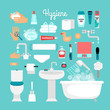 Big set of hygiene: bath, toilet, sink, sponge, shampoo