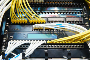 network server equipment with optical fibre cables 