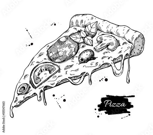 Vector Pizza slice drawing. Hand drawn pizza illustration. Stock Vector ...