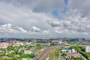 Wall Mural - Tyumen, Russia - June 8, 2015: Aerial view on Moris Torez street bridge over railways