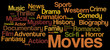 Movies word cloud. Movies typography background. 