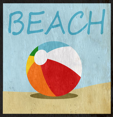 Wall Mural - beach ball design on wood grain texture