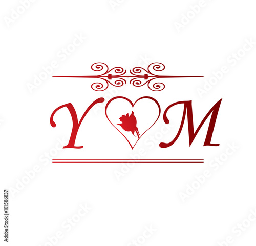 Ym Love Initial With Red Heart And Rose Buy This Stock Vector And Explore Similar Vectors At Adobe Stock Adobe Stock
