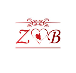 Sticker - ZB love initial with red heart and rose