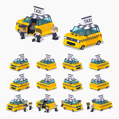 Wall Mural - taxi hatchback with the passengers. 3d lowpoly isometric vector illustration. the set of objects iso