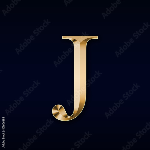 Gold letter "J" on a black background Buy this stock illustration and