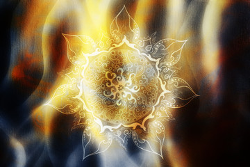 Aufkleber - Ornamental mandala, on fire background, original painting and and computer collage.