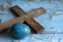Old Cross And Abstract Grunge Easter Egg Concept
