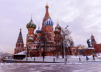 St. Basil's Cathedral on Red Square in Moscow in winter