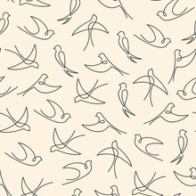 Seamless Pattern Made Of One Line Swallows