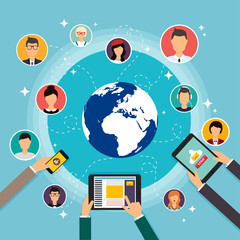 Wall Mural - Social Network Vector Concept. Flat Design Illustration for Web