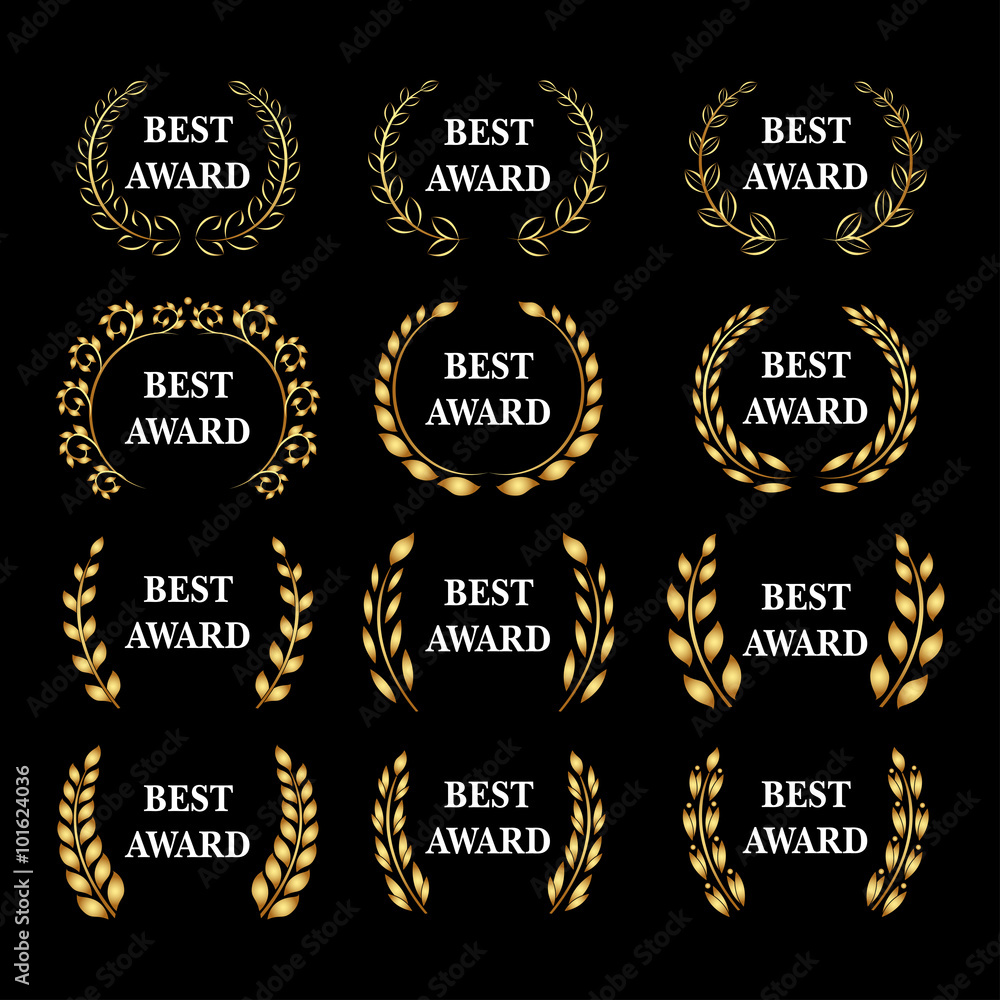 Vektor Best award Vector gold award laurel wreath set. Winner label ...