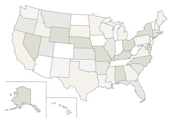  Stylized vector map of the USA. Each state can be selected individually