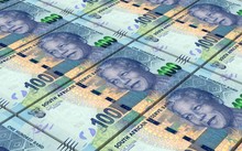 South African Rands Bills Stacks Background. Computer Generated 3D Photo Rendering.