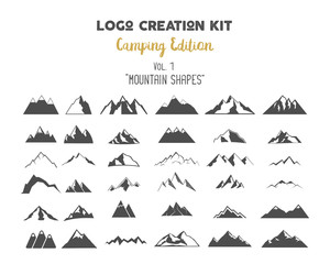 logo creation kit bundle. camping edition set. mountain vector shapes and elements create your own o