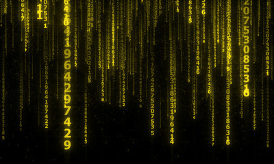 Poster - cyberspace with falling digital lines, abstract background with yellow digital lines