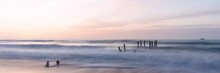 Old Jetty Piles At St. Clair Beach In Dunedin At Dawn