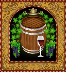 Wall Mural - vintage background with frame from grain pattern and barrel