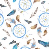 Boho Pattern with Feathers and Dreamcatcher