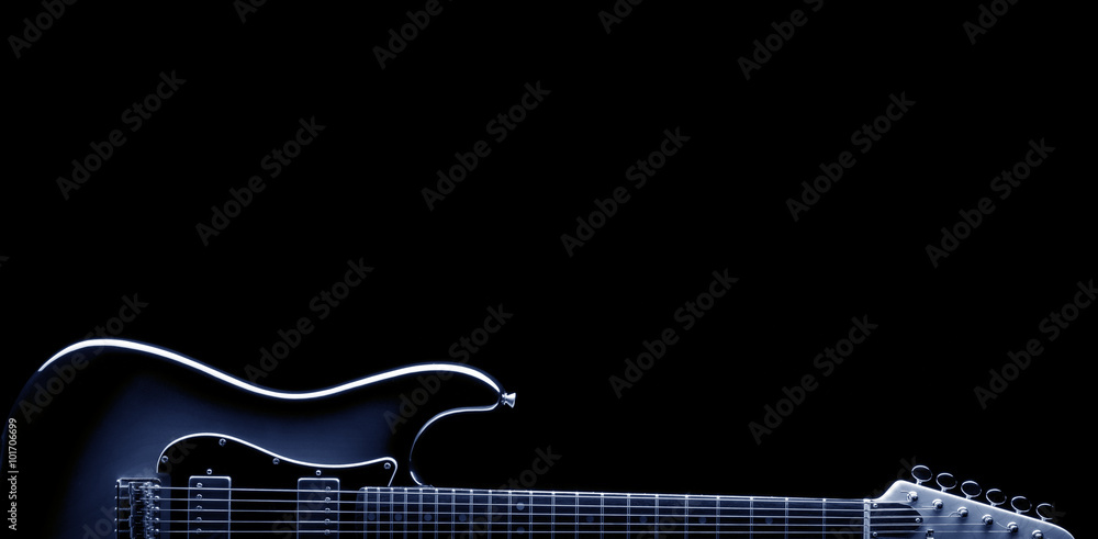 blues electric guitar on black - obrazy, fototapety, plakaty 