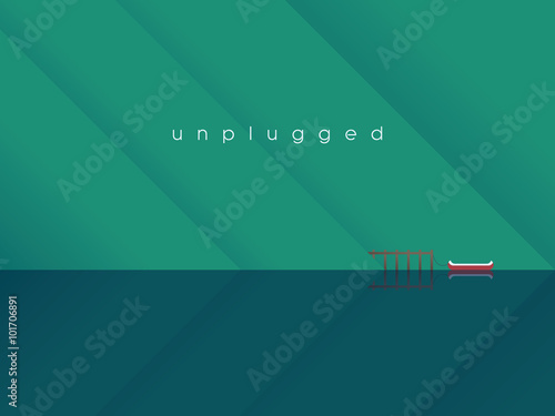 Fotografía Mountain lake landscape vector background with canoe attached to a pier