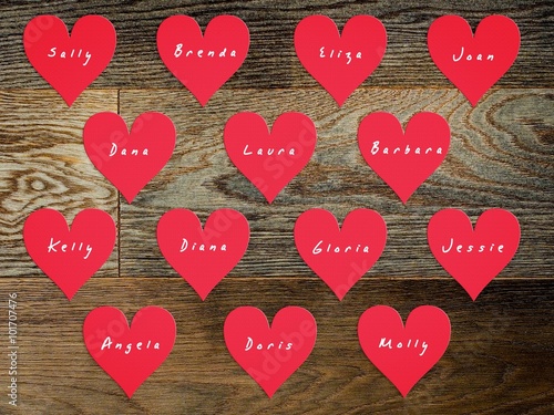 14 hearts with names of women on Valentine's Day Poster