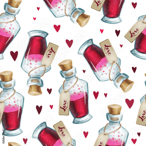 Cotton fabric Love Potion seamless pattern isolated