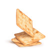 the falling stack of square crackers isolated on white backgroun