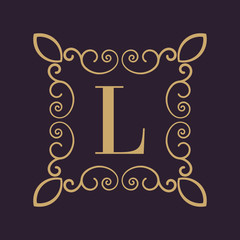 Monogram letter L. Calligraphic ornament. Gold. Retro, Business and Vintage Concepts. Vector illustration