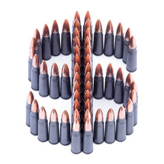 Symbol of the dollar made of bullets isolated on a white background. 