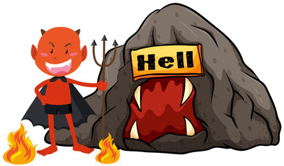 Poster - Devil with trident in hell