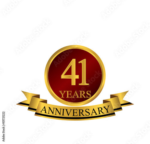 Fotografia 41 anniversary with red golden ring and ribbon