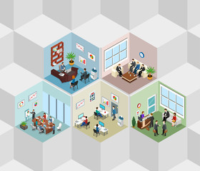 Poster - Office interior cells meeting reception flat isometric vector 3d