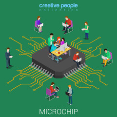 Wall Mural - microchip microprocessor programming code flat isometric vector