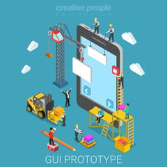 Wall Mural - mobile gui prototype app development flat isometric vector 3d