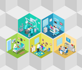 Poster - Hospital clinic interior operation ward flat isometric vector 3d