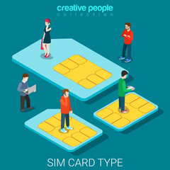 Canvas Print - SIM card type size phone chip cards flat 3d isometric vector