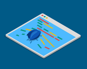 Wall Mural - program code bug technology coding flat 3d isometric vector