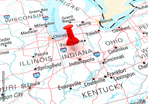 Red Thumbtack Over Indiana State Usa Map Buy This Stock