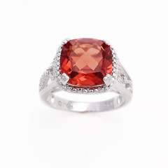 Wall Mural - Cushion Cut Padparadscha Sapphire Ring in Silver