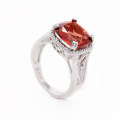 Canvas Print - Cushion Cut Padparadscha Sapphire Ring in Silver