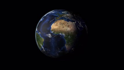 realistic view of the whole earth on a black background. third earth rotation, from europe, africa t