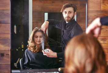 Women's haircut. hairdresser, beauty salon