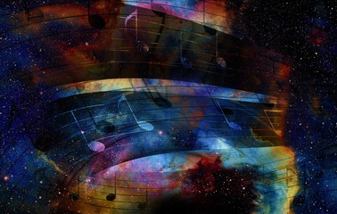 Leinwandbilder - music note and Space and stars with abstrtact color background.