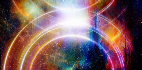 Poster - Cosmic space and stars with light circle, color cosmic abstract background.