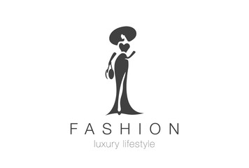 Wall Mural - Fashion Elegant Woman Logo. Lady negative space jewelry icon